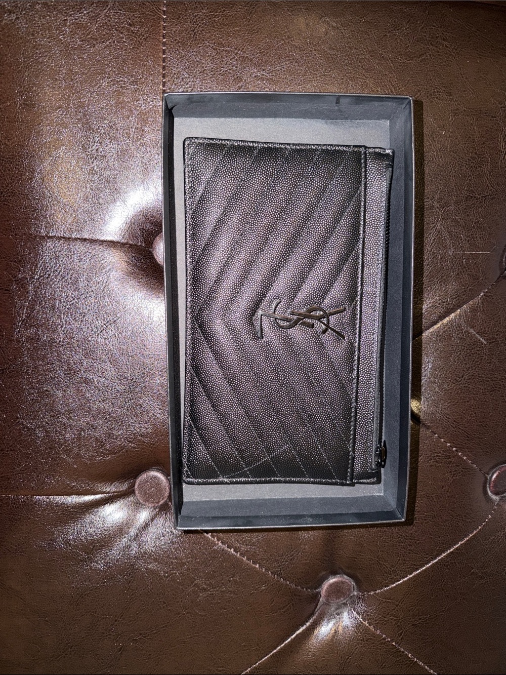 Saint Laurent Black Quilted Chevron YSL Continental Wallet